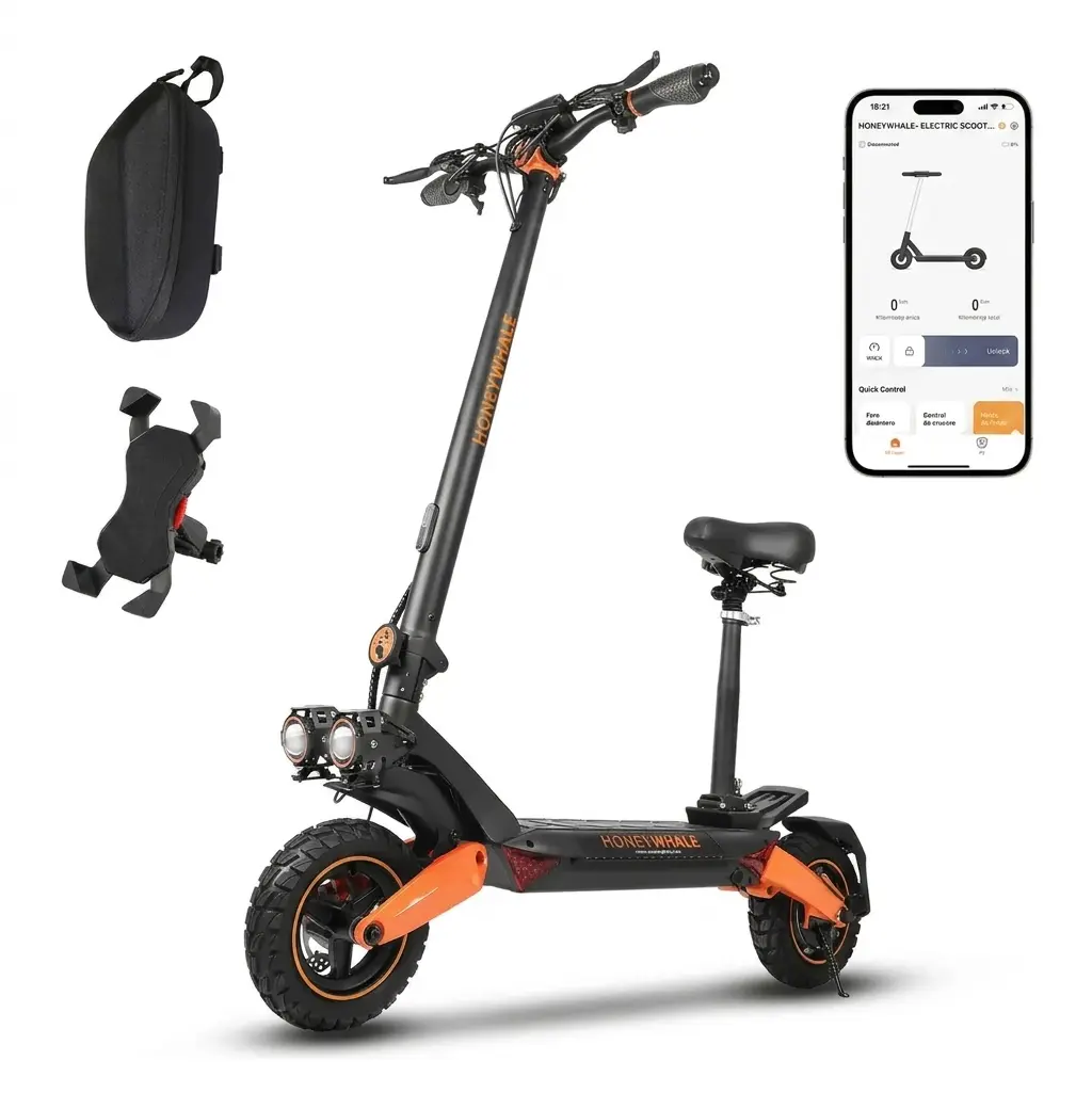 T8A HONEYWHALE T8A Patinete Elétrico Dobrável Preto 48V 950W com Bluetooth e Luz LED - Imagem 1