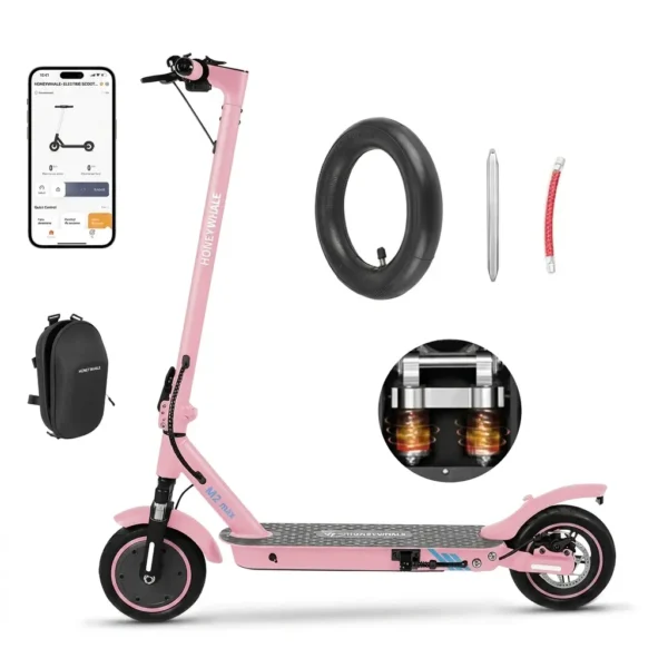 HONEYWHALE M2 Max Patinete Elétrico Dobrável Rosa em Alumínio com Bluetooth, Luz LED e Suspensão Dupla