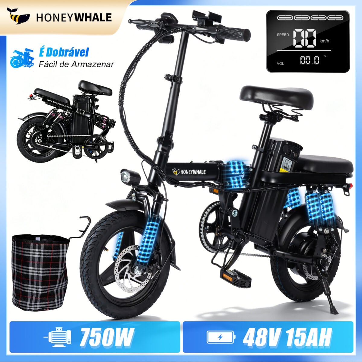 HONEYWHALE S6 PRO-S Bicicleta Elétrica Dobrável com Bateria Removível e 750W - Imagem 2