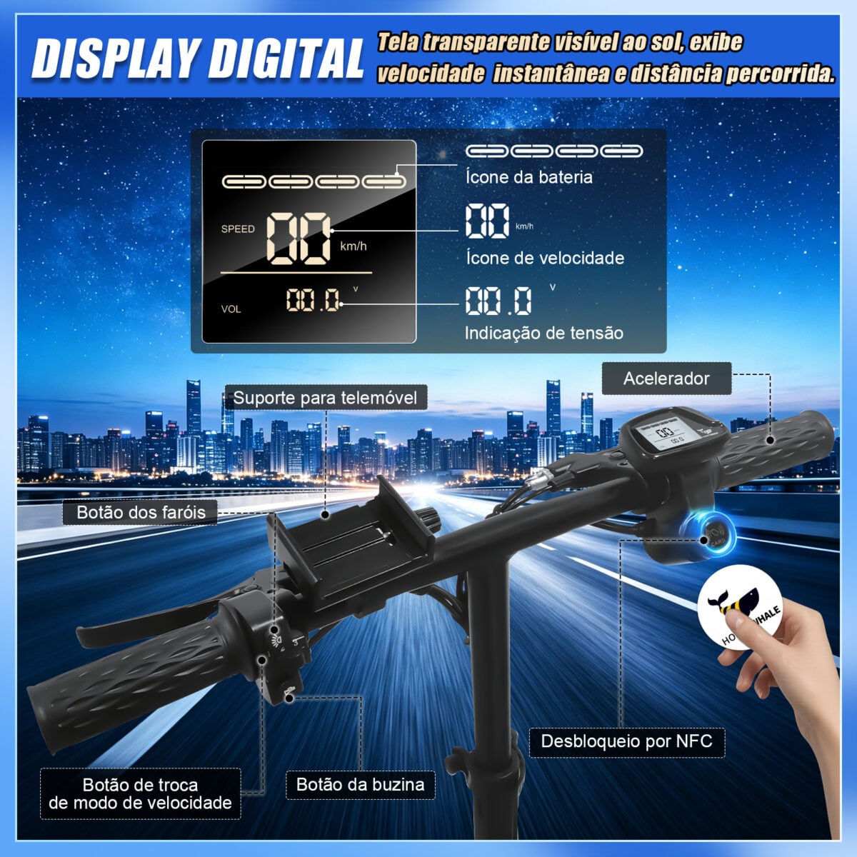 HONEYWHALE S6 PRO-S Bicicleta Elétrica Dobrável com Bateria Removível e 750W - Imagem 9