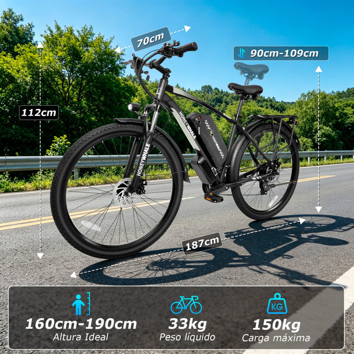 HONEYWHALE S150 Bicicleta Elétrica Aro 29 para Adultos, com Autonomia de 100km e Bateria Removível - Imagem 9