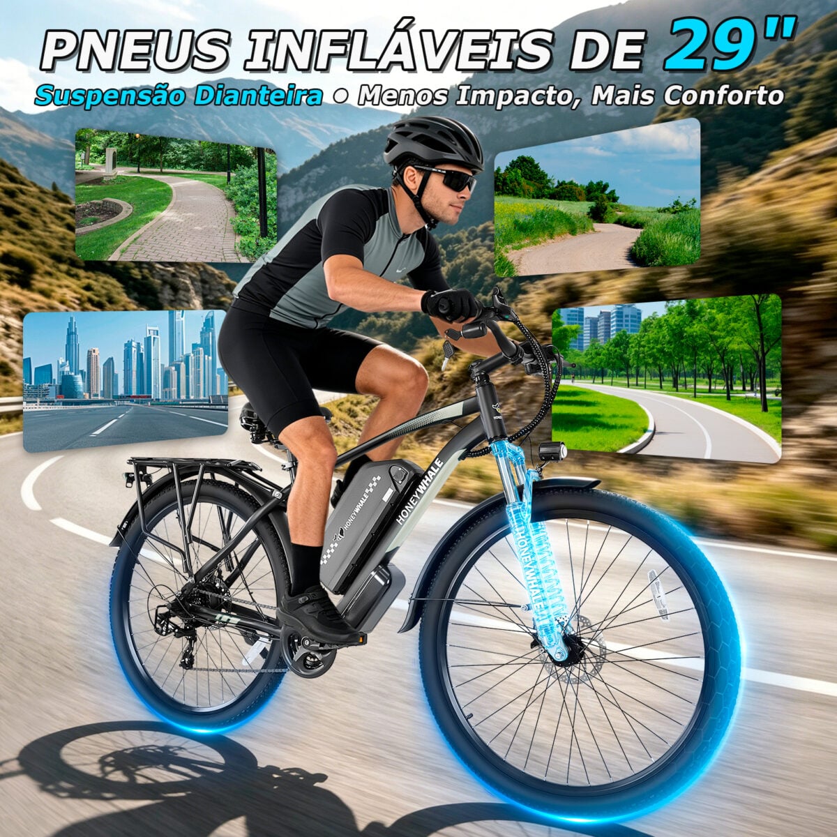 HONEYWHALE S150 Bicicleta Elétrica Aro 29 para Adultos, com Autonomia de 100km e Bateria Removível - Imagem 4