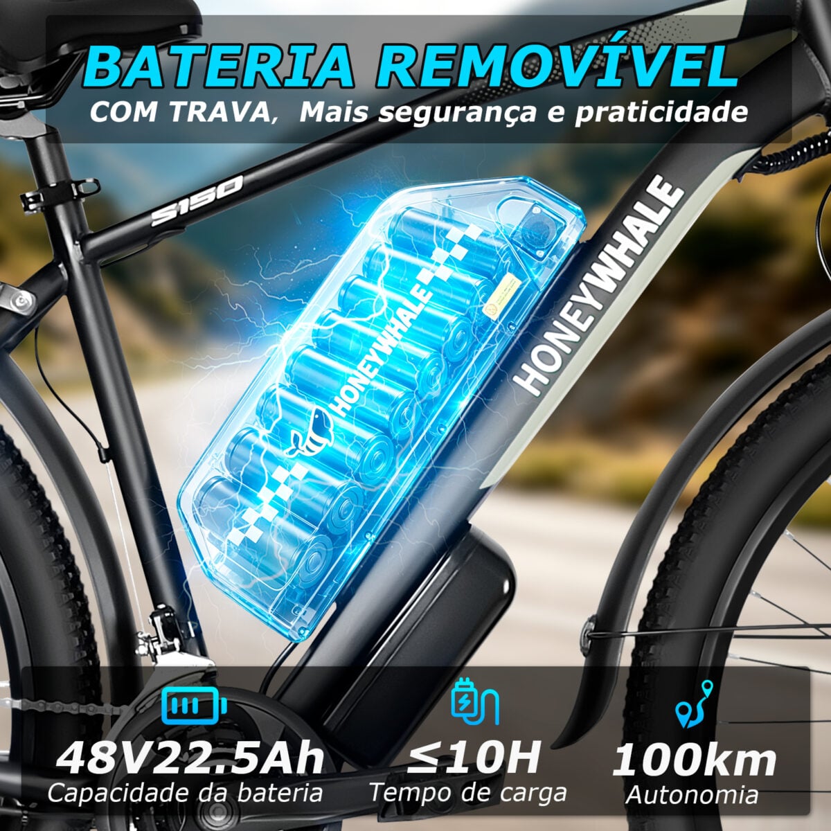 HONEYWHALE S150 Bicicleta Elétrica Aro 29 para Adultos, com Autonomia de 100km e Bateria Removível - Imagem 5
