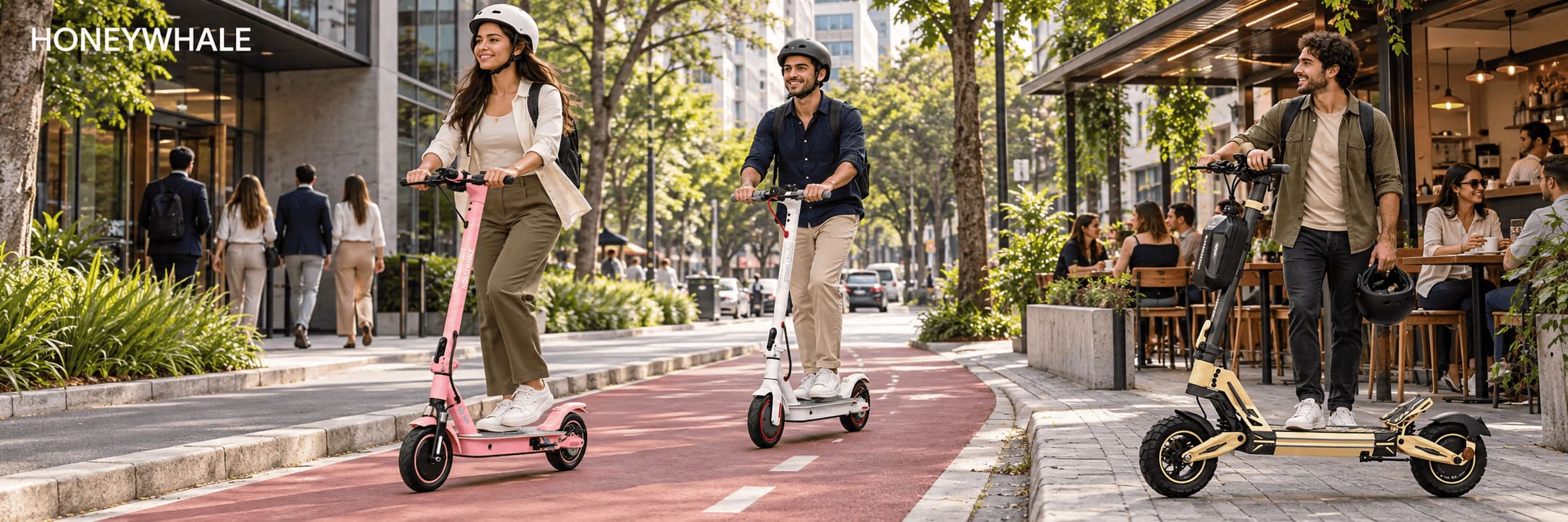 Quem Somos 4 Pessoa utilizando patinete elétrico Honeywhale na cidade